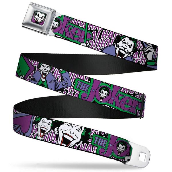 Buckle-Down Joker Face Full Color Seatbelt Belt - Joker Face/Logo/Spades Black/White/Purple Webbing