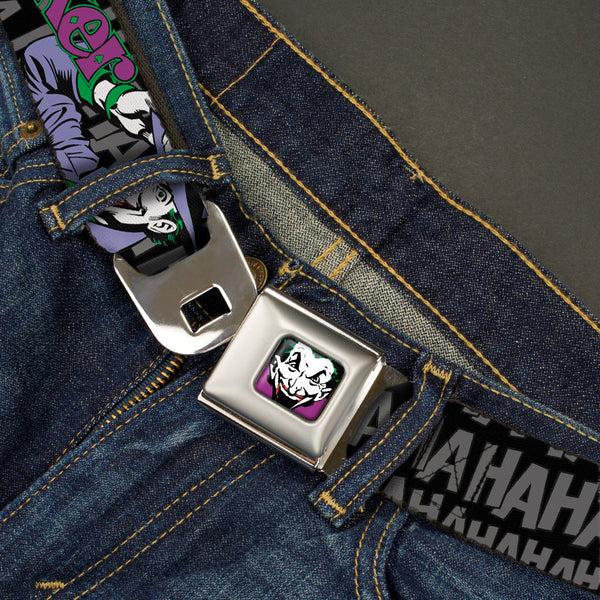 Buckle-Down Joker Face Full Color Seatbelt Belt - The Joker Pose/Cards/HAHAHAHA Black/Gray Webbing