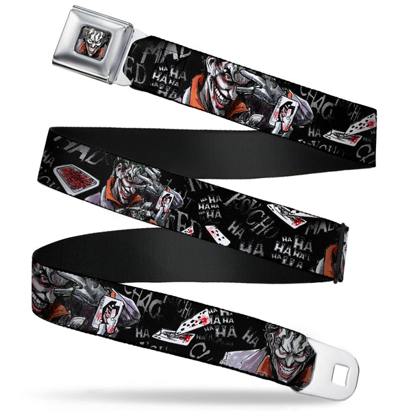 Buckle-Down Joker Face Stare Full Color Seatbelt Belt - Joker BRILLIANTLY TWISTED PSYCHO 2-Poses/Cards Black/Grays Webbing
