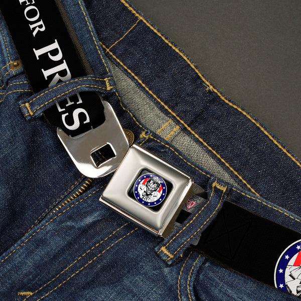 Buckle-Down Joker Presidential Seal Full Color Black White Blue Red Seatbelt Belt - THE JOKER FOR PRESIDENT/Joker Presidential Seal CLOSE-UP Black/White/Blue/Red Webbing
