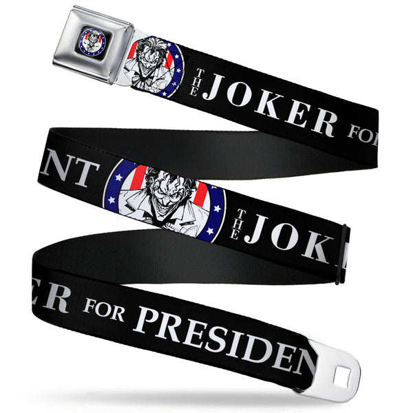 Buckle-Down Joker Presidential Seal Full Color Black White Blue Red Seatbelt Belt - THE JOKER FOR PRESIDENT/Joker Presidential Seal CLOSE-UP Black/White/Blue/Red Webbing