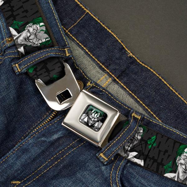 Buckle-Down Joker Stare Full Color Black White Grays Green Seatbelt Belt - The Joker 4-Laughing Expressions/Suits/HAHAHA Black/Gray/Greens Webbing
