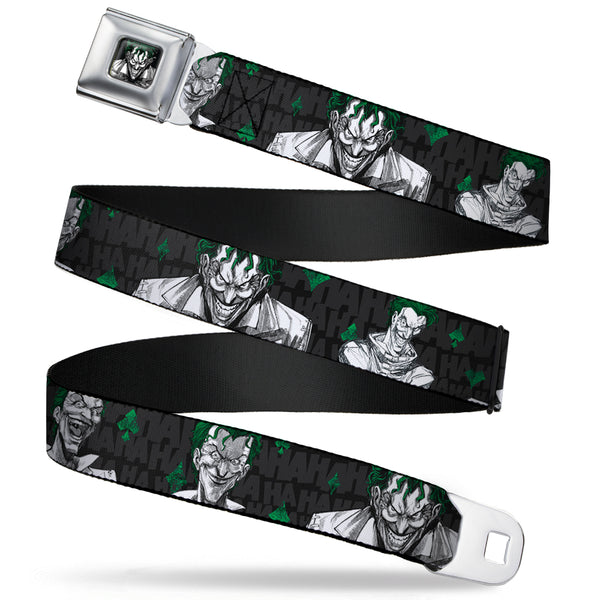 Buckle-Down Joker Stare Full Color Black White Grays Green Seatbelt Belt - The Joker 4-Laughing Expressions/Suits/HAHAHA Black/Gray/Greens Webbing