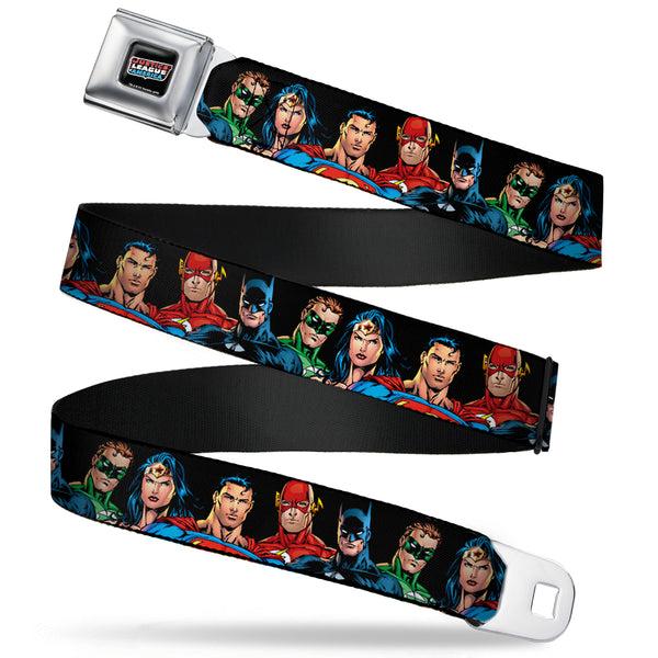 Buckle-Down Justice League of America Black Full Color Seatbelt Belt - Justice League Elite Forces Superheroes Webbing