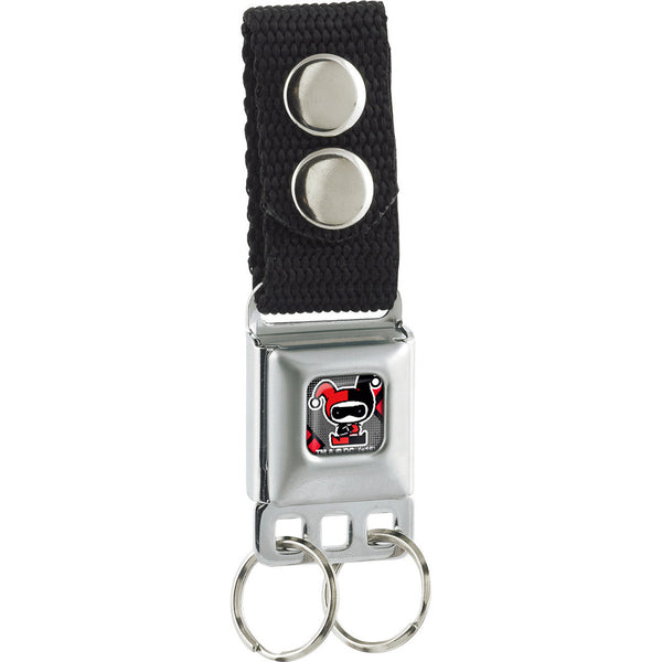 Buckle-Down Keychain - Chibi Harley Quinn Splits Dots Diamonds Full Color Black Gray Red