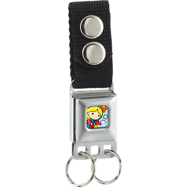 Buckle-Down Keychain - Chibi Supergirl Flying Pose Super Shield Full Color Sky Blue
