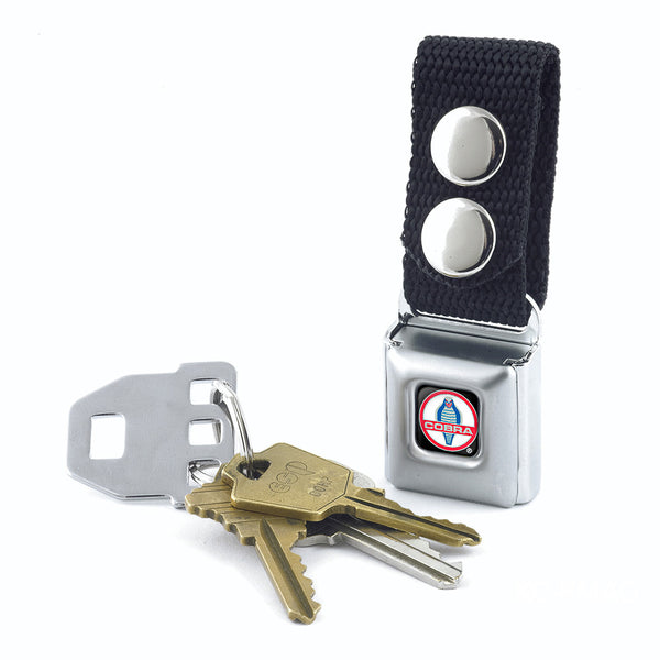 Buckle-Down Keychain - Classic Mustang COBRA Logo Full Color Black Red White Gray Blue
