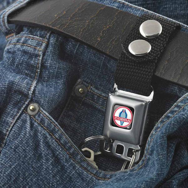 Buckle-Down Keychain - Classic Mustang COBRA Logo Full Color Black Red White Gray Blue