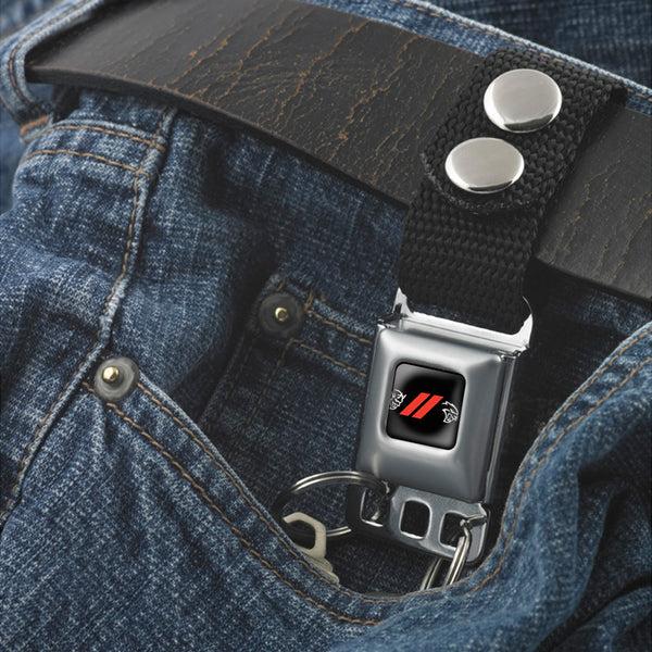 Buckle-Down Keychain - Dodge Rhombus Stripe Demon-Hellcat Icon Full Color Black Red White - Black