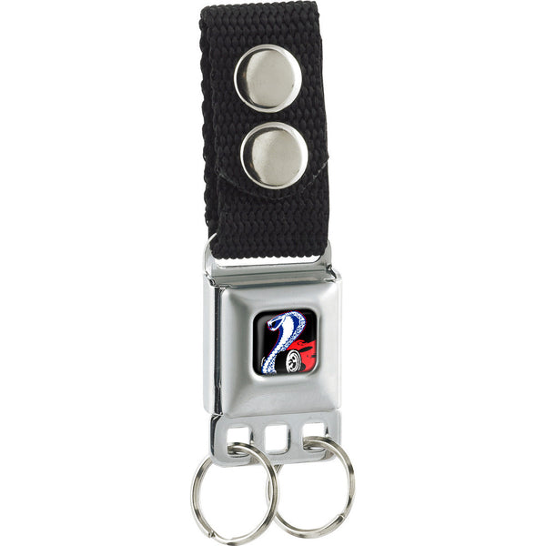 Buckle-Down Keychain - Flaming Cobra Jet Logo Full Color Black Red White Blue