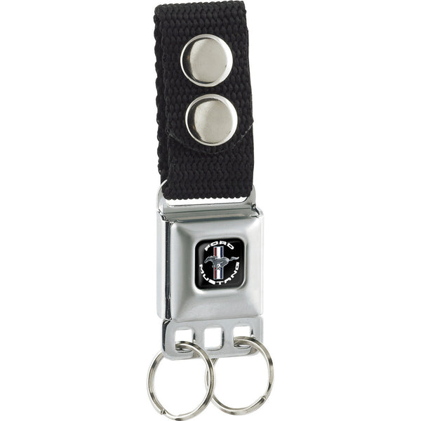 Buckle-Down Keychain - FORD MUSTANG Tri-Bar Logo Black White Silver Red Blue