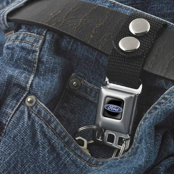 Buckle-Down Keychain - Ford Oval Logo Full Color Black Blue - Black