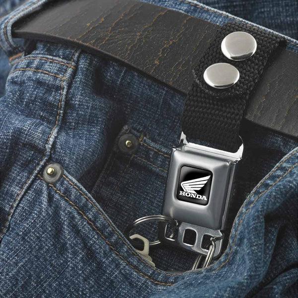 Buckle-Down Keychain - HONDA Motorcycle Full Color Black White - Black Webbing
