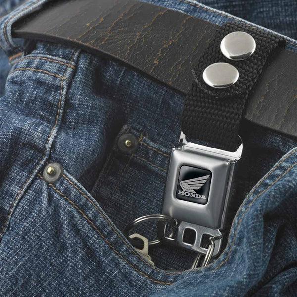 Buckle-Down Keychain - HONDA Motorcycle Logo Black Silver - Black