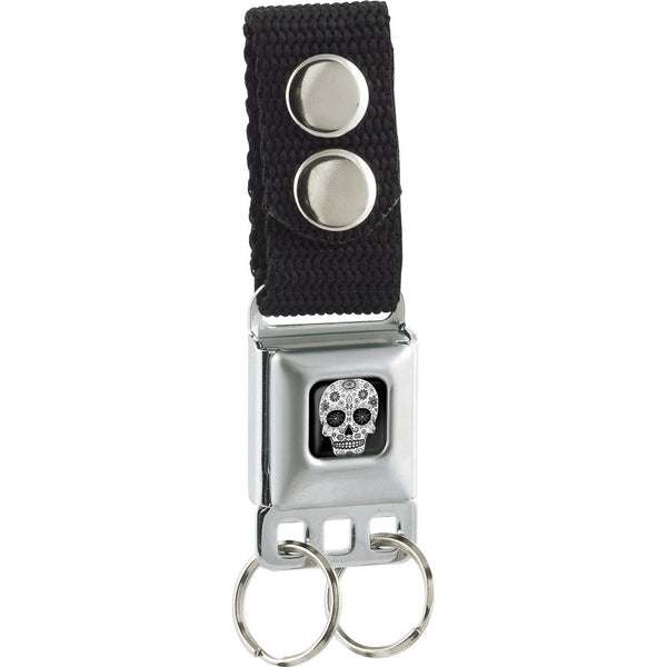 Buckle-Down Keychain - Sugar Skull Full Color Black White Gray