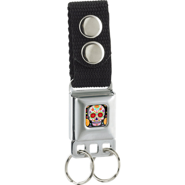 Buckle-Down Keychain - Sugar Skull Starburst Full Color Black Multi Color
