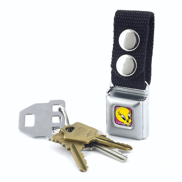 Buckle-Down Keychain - Tweety Bird Face Hearts Full Color Pinks