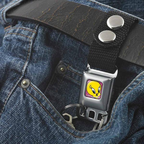 Buckle-Down Keychain - Tweety Bird Face Hearts Full Color Pinks