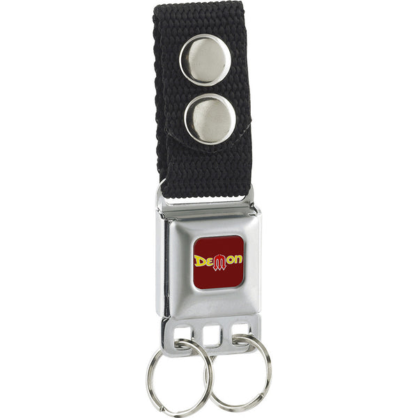 Buckle-Down Keychain - Vintage Dodge DEMON Logo Full Color Burgundy Silver Yellow Red
