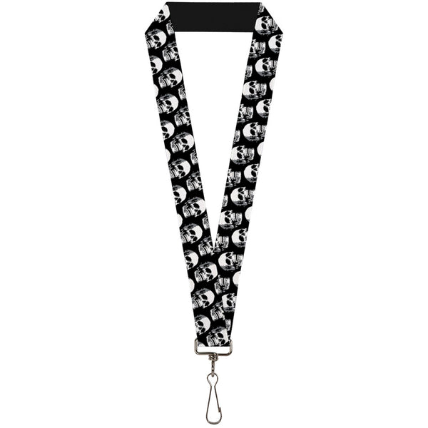 Buckle-Down Lanyard - 1.0" - 3-D Skulls Repeat Black Grays White