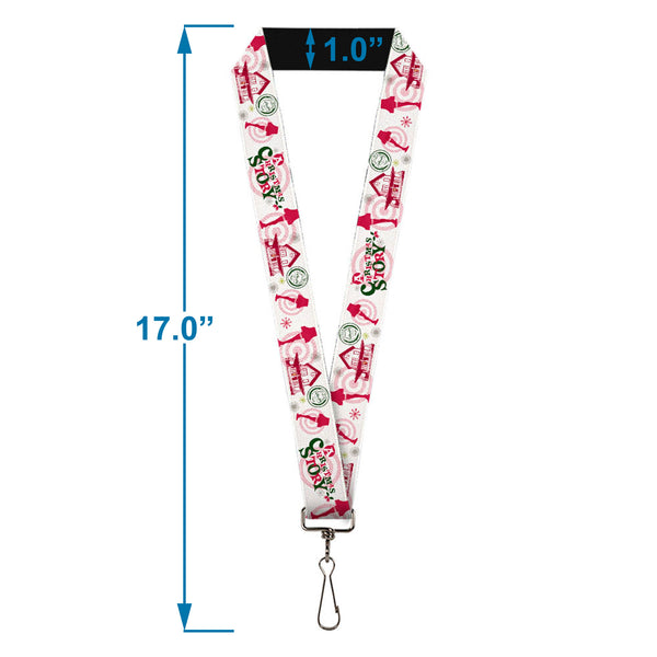 Buckle-Down Lanyard - 1.0" - A Christmas Story Icons Collage White Reds Greens