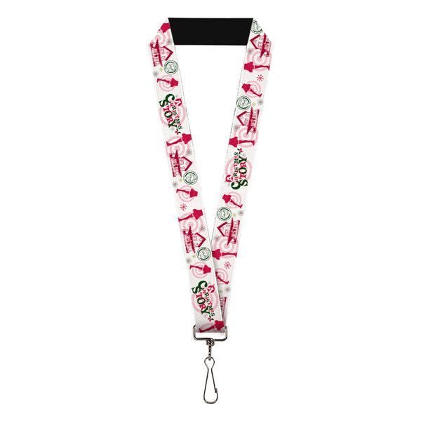 Buckle-Down Lanyard - 1.0" - A Christmas Story Icons Collage White Reds Greens