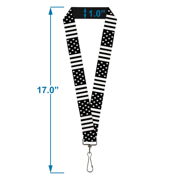 Buckle-Down Lanyard - 1.0" - American Flag CLOSE-UP Black White