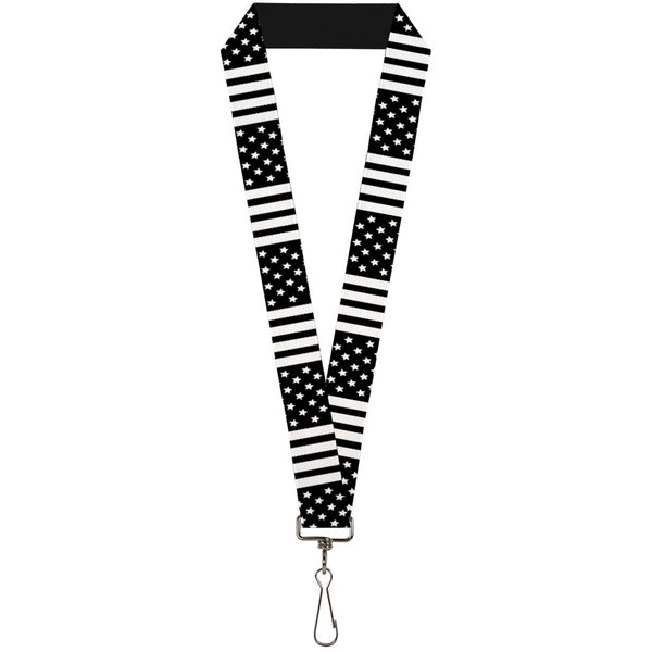 Buckle-Down Lanyard - 1.0" - American Flag CLOSE-UP Black White