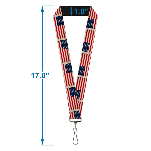 Buckle-Down Lanyard - 1.0" - American Flag Weathered Color Repeat