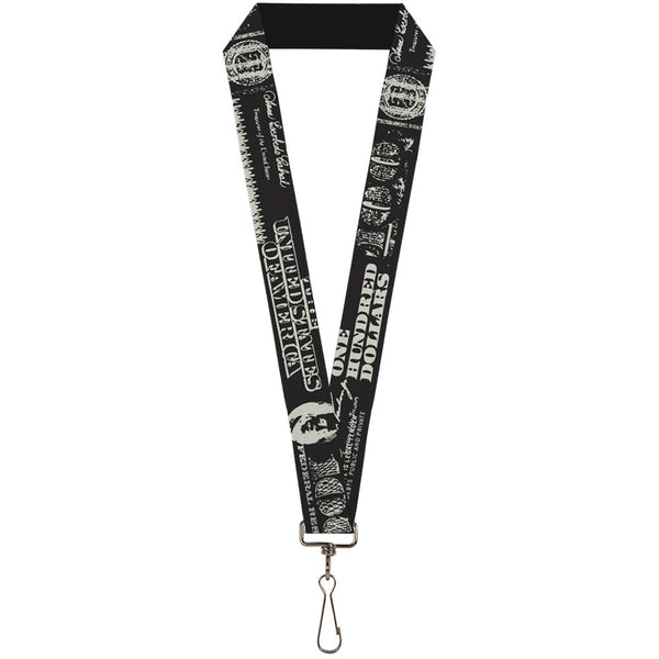 Buckle-Down Lanyard - 1.0" - Americana One Hundred Dollar Bill Elements Black Gray