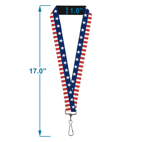 Buckle-Down Lanyard - 1.0" - Americana Stars & Stripes2 Blue White Red White