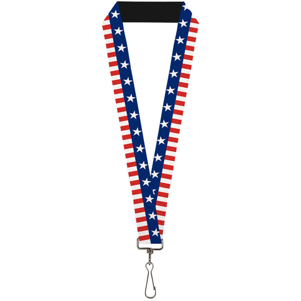 Buckle-Down Lanyard - 1.0" - Americana Stars & Stripes2 Blue White Red White