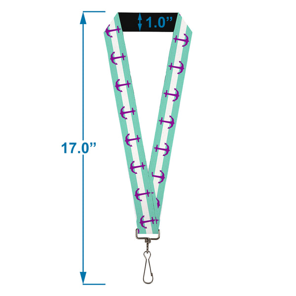 Buckle-Down Lanyard - 1.0" - Anchor Stripe Teal White Purple
