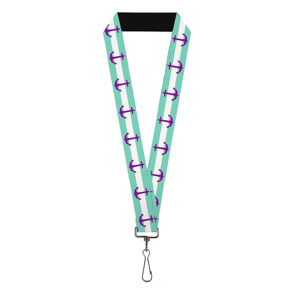 Buckle-Down Lanyard - 1.0" - Anchor Stripe Teal White Purple