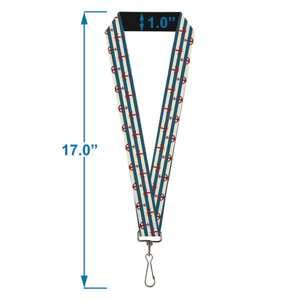 Buckle-Down Lanyard - 1.0" - Anchors W Stripes White Blue Red