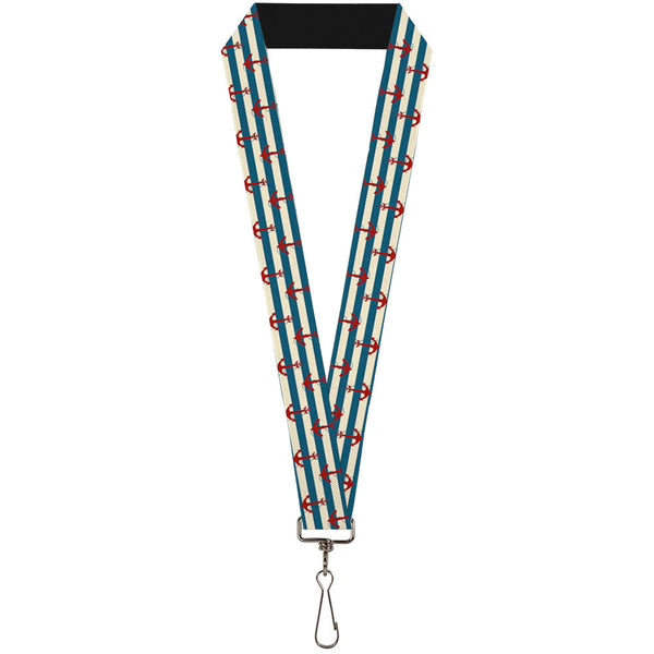 Buckle-Down Lanyard - 1.0" - Anchors w Stripes White Blue Red