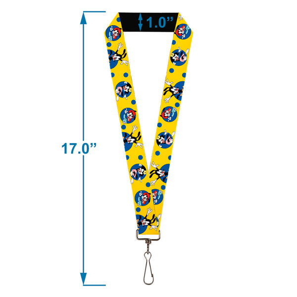 Buckle-Down Lanyard - 1.0" - Animaniacs Yakko Wakko And Dot Poses Yellow Blue