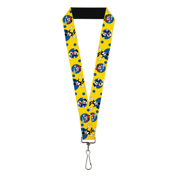 Buckle-Down Lanyard - 1.0" - Animaniacs Yakko Wakko and Dot Poses Yellow Blue