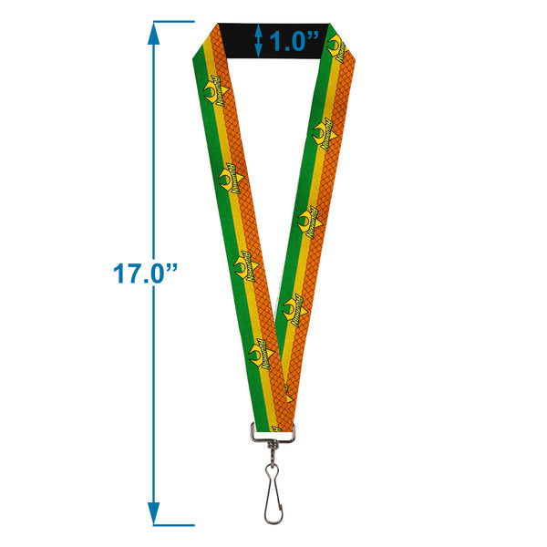 Buckle-Down Lanyard - 1.0" - AQUAMAN Logo3 Scales Stripe Orange Yellow Green