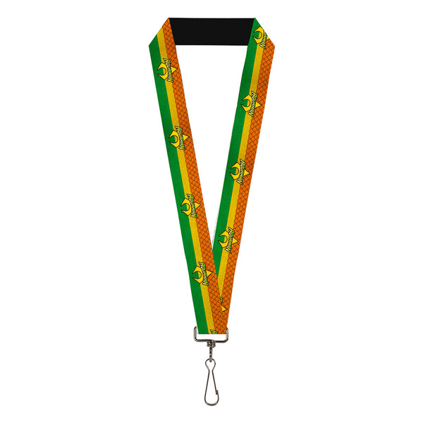 Buckle-Down Lanyard - 1.0" - AQUAMAN Logo3 Scales Stripe Orange Yellow Green
