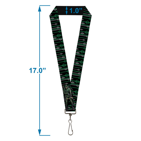 Buckle-Down Lanyard - 1.0" - Arrow Bow Pose Arrow Tips Black Green Gray