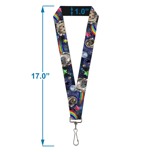 Buckle-Down Lanyard - 1.0" - Astronaut Cats In Space Rainbows Stars