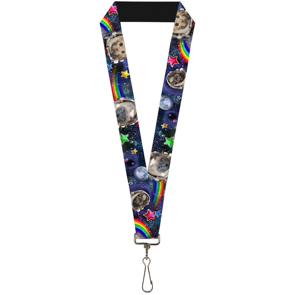 Buckle-Down Lanyard - 1.0" - Astronaut Cats in Space Rainbows Stars