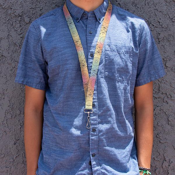 Buckle-Down Lanyard - 1.0" - Bandana Paisley Ombre Pastel Black