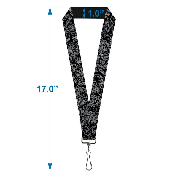 Buckle-Down Lanyard - 1.0" - Bandana Skulls Black Silver