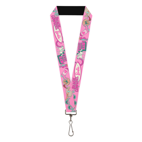 Buckle-Down Lanyard - 1.0" - BARBIE BEACH COWGIRL Icons Collage Pinks/Blues