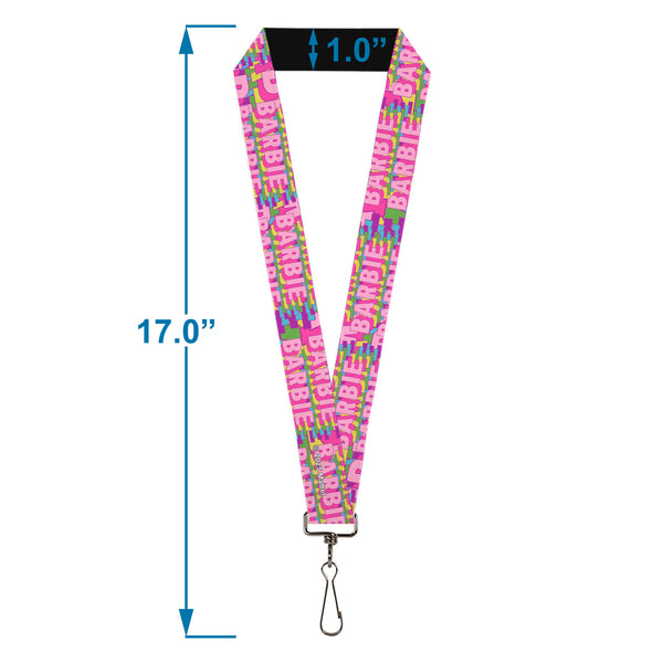Buckle-Down Lanyard - 1.0" - BARBIE Bold Text Stacked Pink/Multi Color