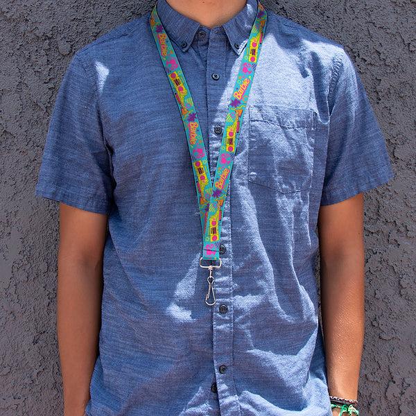 Buckle-Down Lanyard - 1.0" - BARBIE Eighties Icons Bright Blue/Multi Color