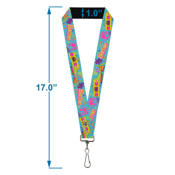 Buckle-Down Lanyard - 1.0" - BARBIE Eighties Icons Bright Blue/Multi Color