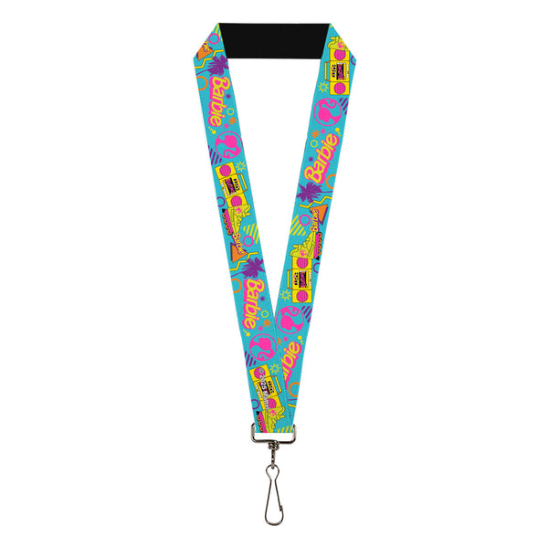 Buckle-Down Lanyard - 1.0" - BARBIE Eighties Icons Bright Blue/Multi Color